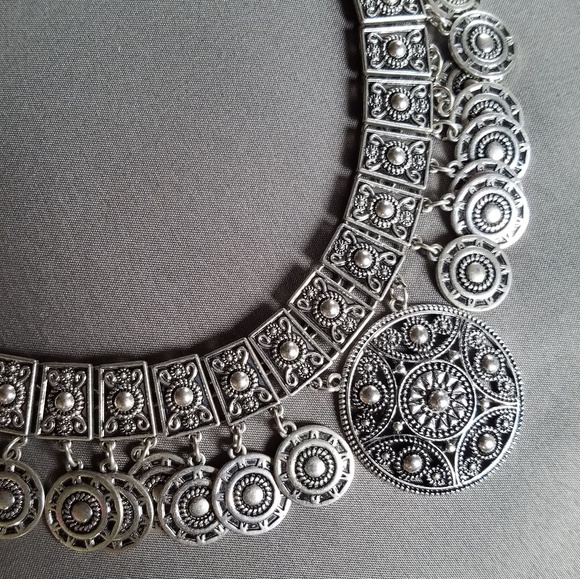 Free People Jewelry - Boho Silver Coin Stamement Necklace